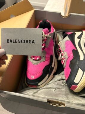Balenciaga Pink Black Cream Triple-S Style Sneakers